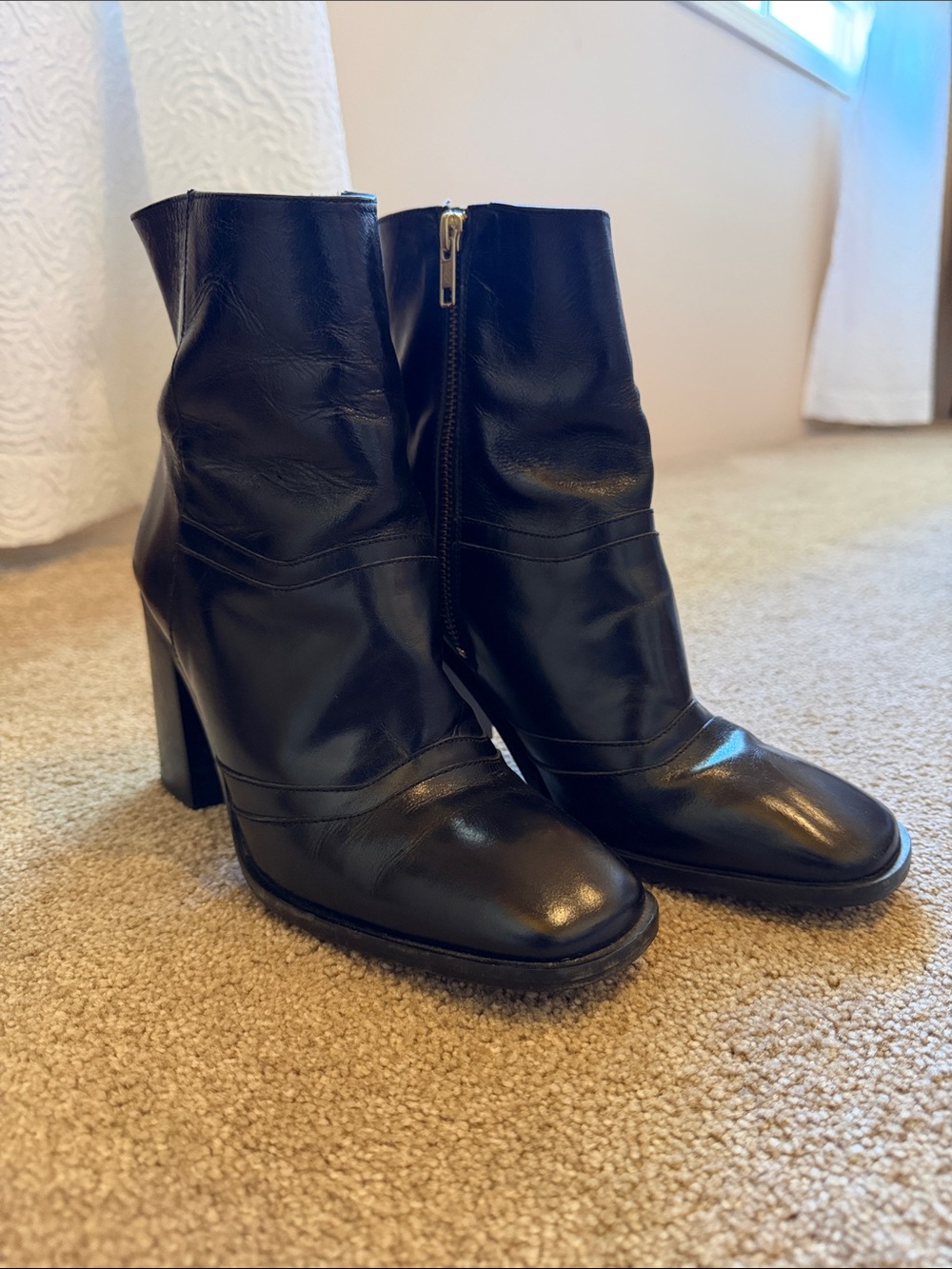 River Island Black Leather Block Heel Ankle Boots
